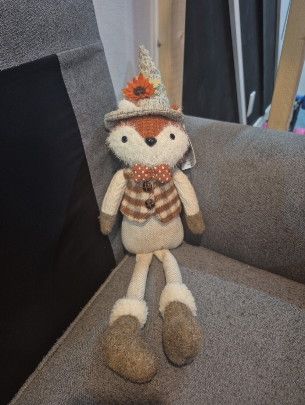 Autumn Fox Plush Decor with Hat and Bow 22 Inch